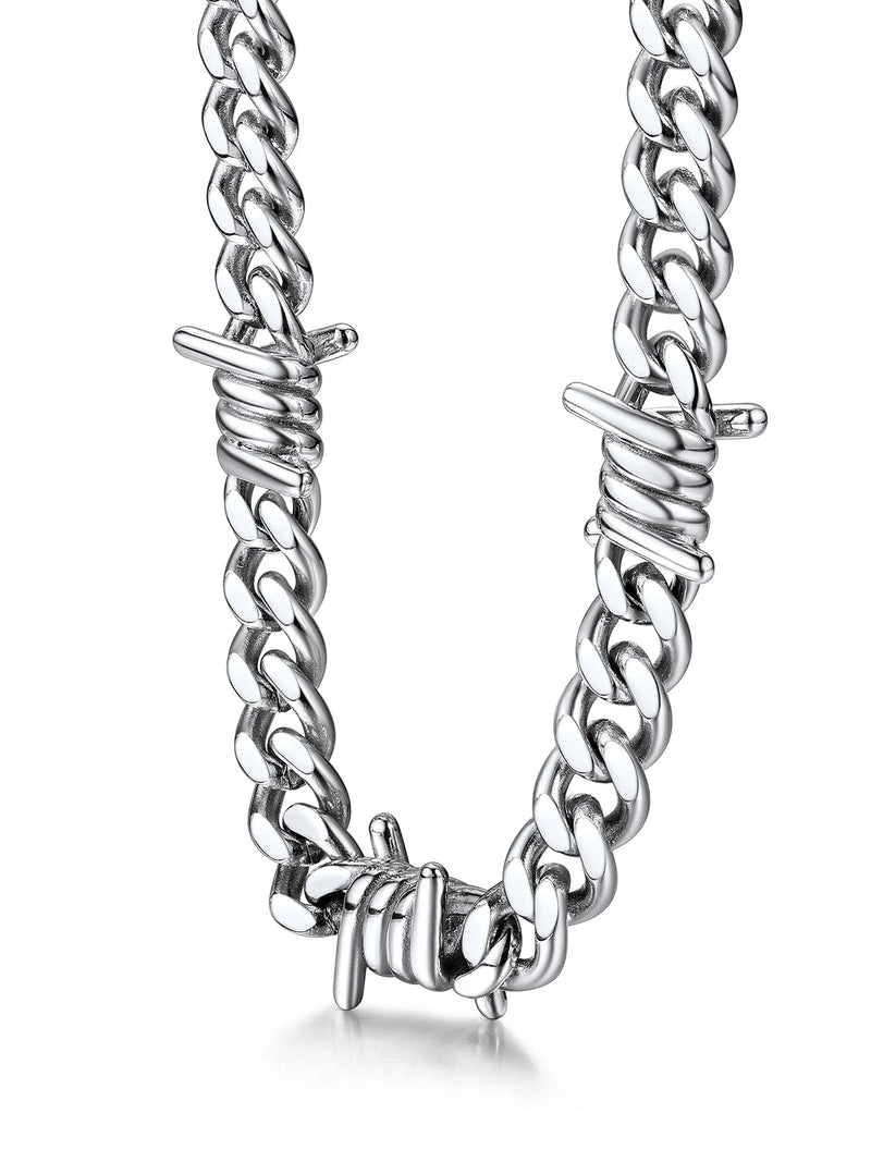 Thorns Cuban Chain for Men 9MM Thick Barbed Wire Choker Necklace Birthday Christmas Birthday Gifts for Dad Son Husband, 20 Inch